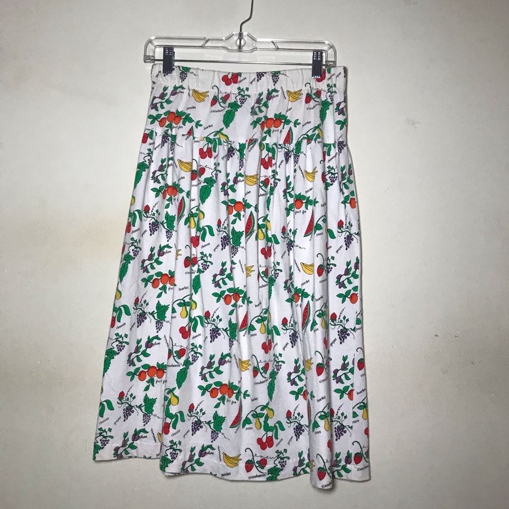 Vintage fruit print graphic midi skirt